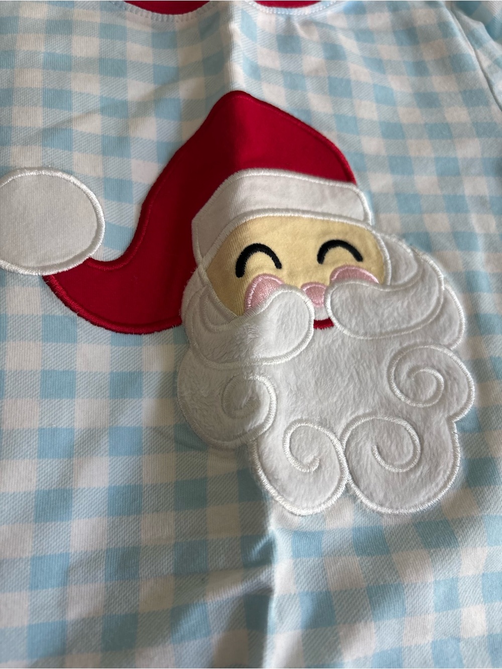 Classic Whimsy Light Blue Gingham Kids Santa Pajama Set with Red Trim - Picture 2 of 4